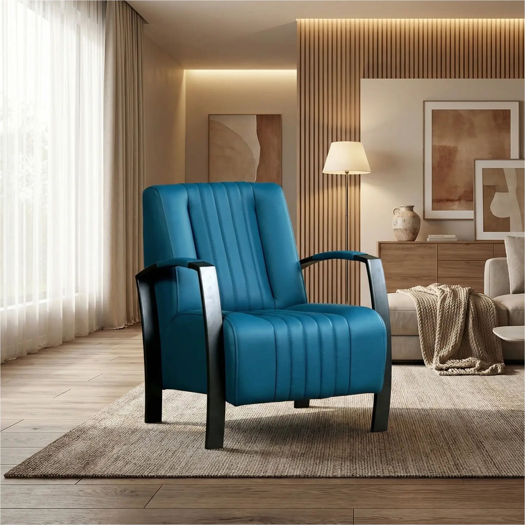 afbeelding van Leren fauteuil Glamour - Toledo Turquoise (blauw)